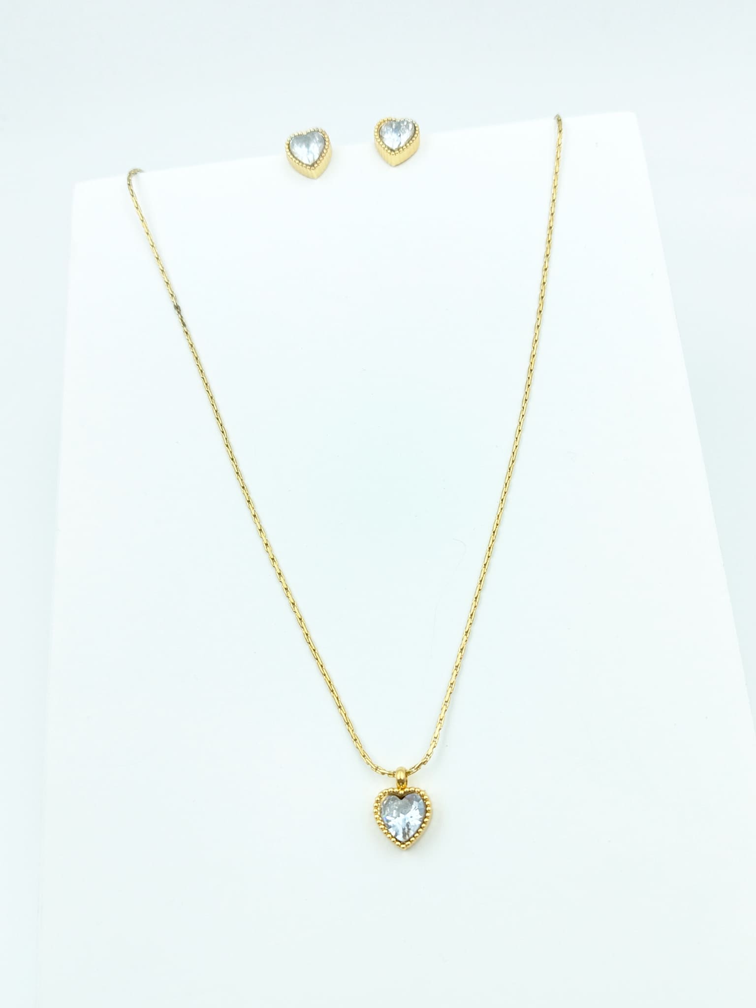 Dazzling Heart Studded Necklace & Earring Set