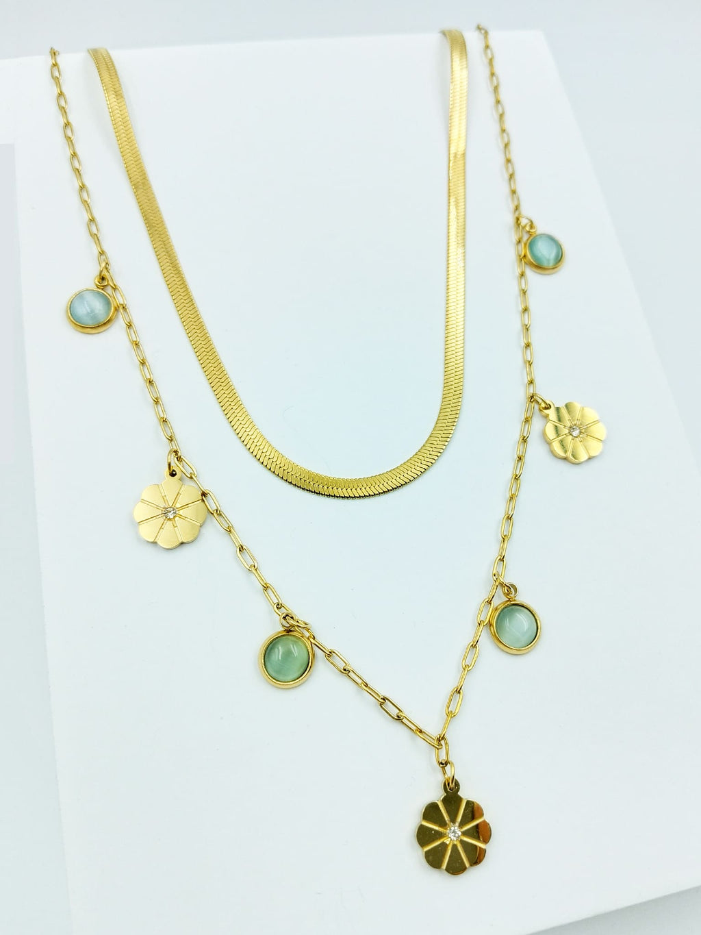 Dual-Layered Floral Charm Necklace