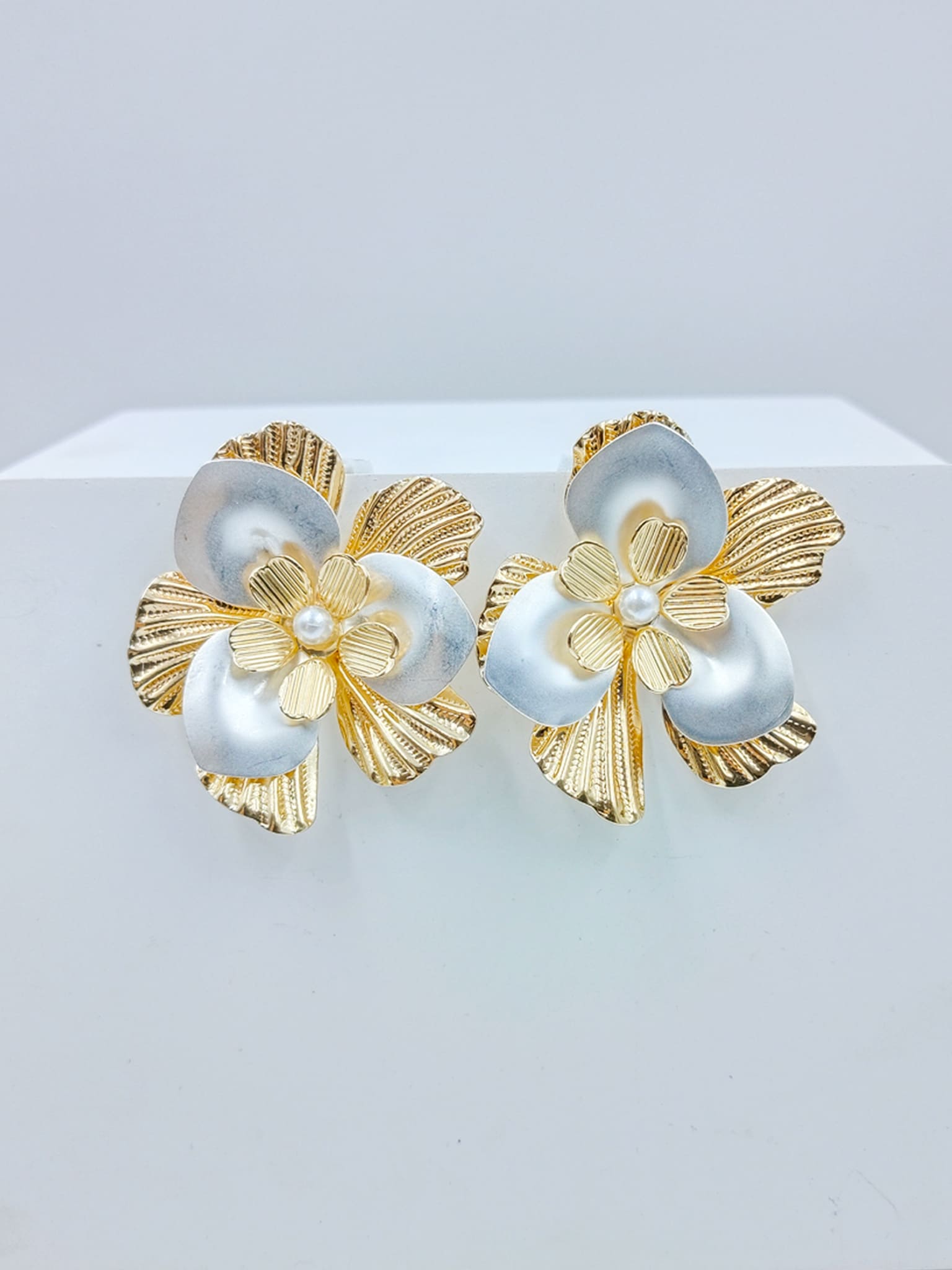 Dual-Tone Bloom Statement Earrings