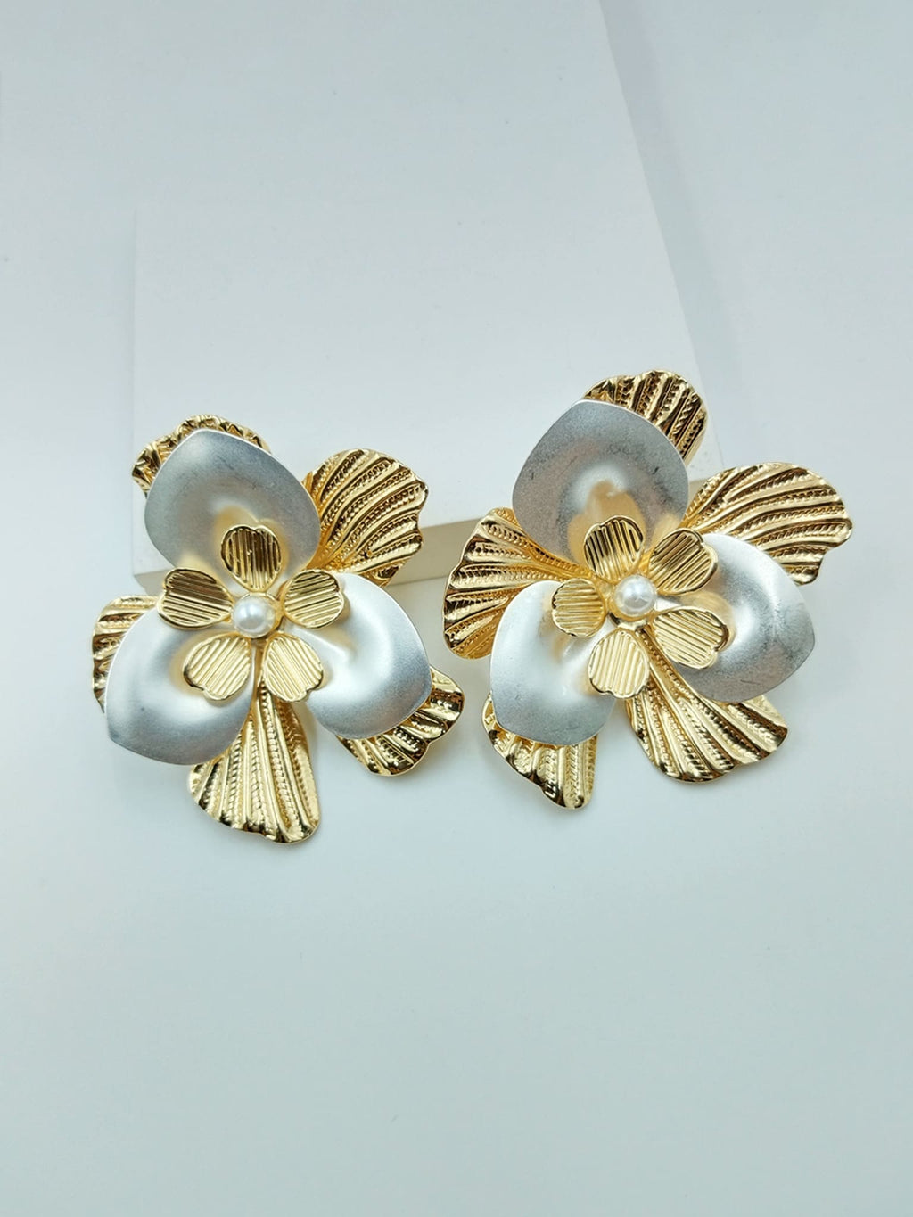 Dual-Tone Bloom Statement Earrings