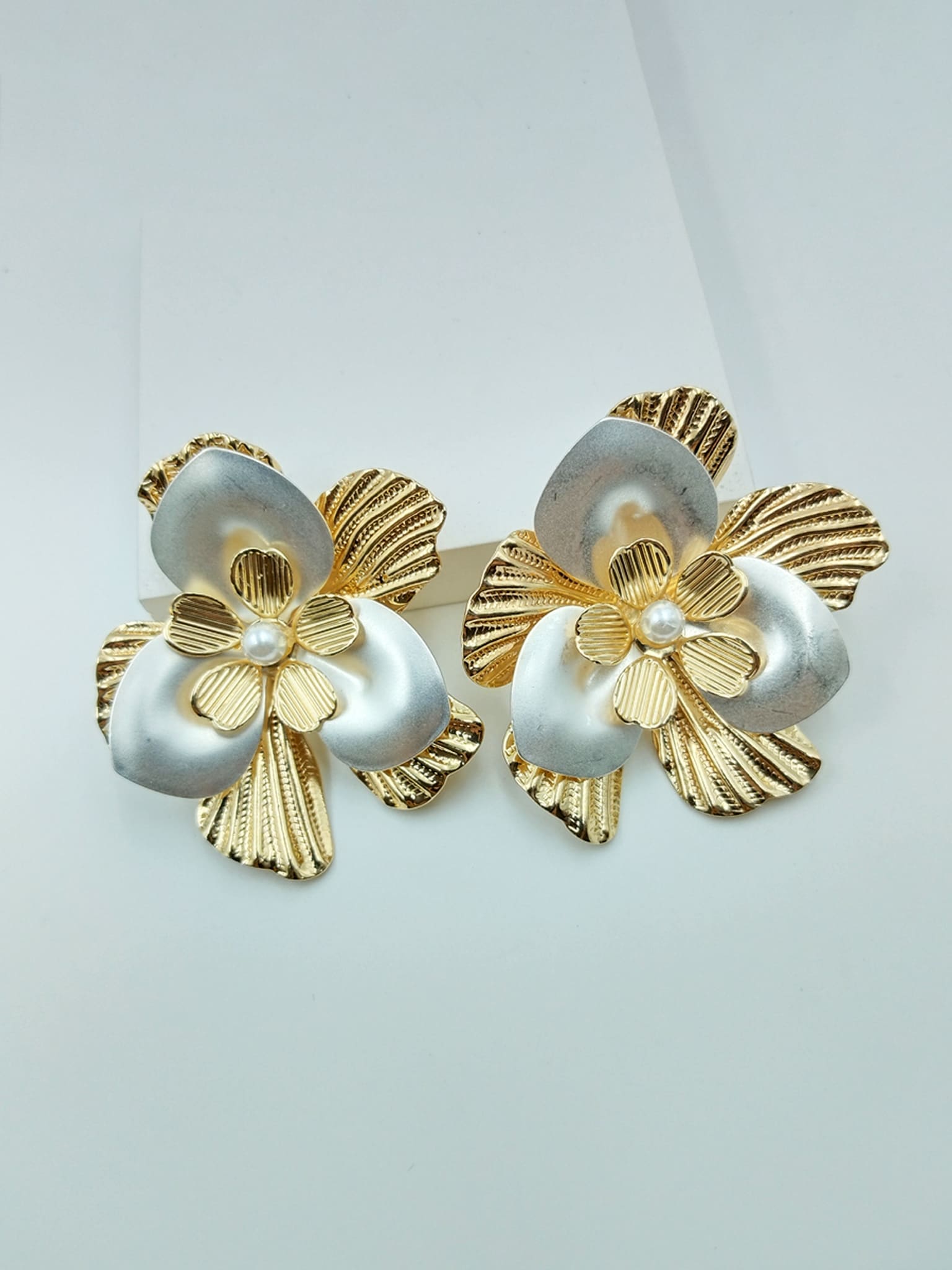 Dual-Tone Bloom Statement Earrings