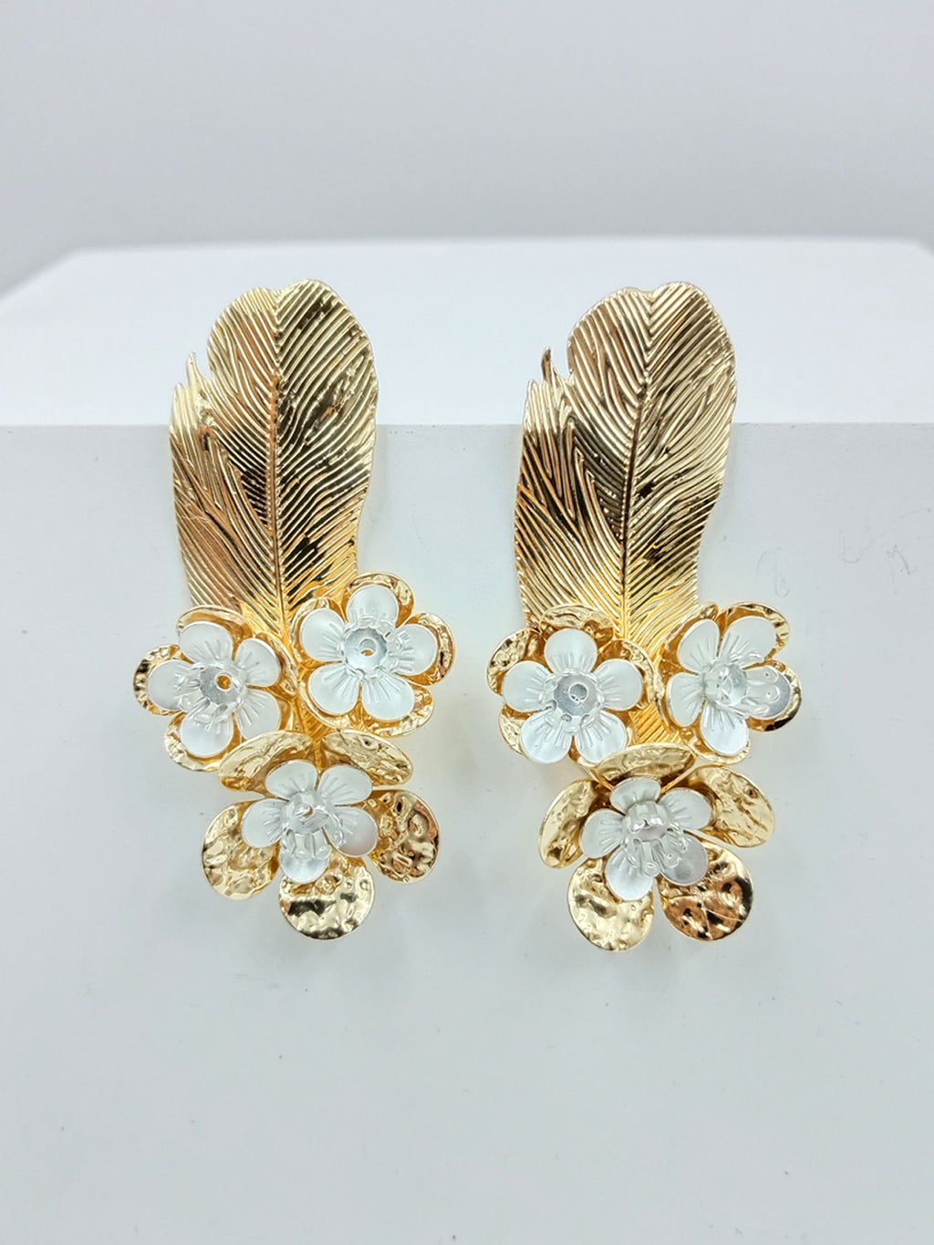 Golden Floral Cascade Statement Earrings