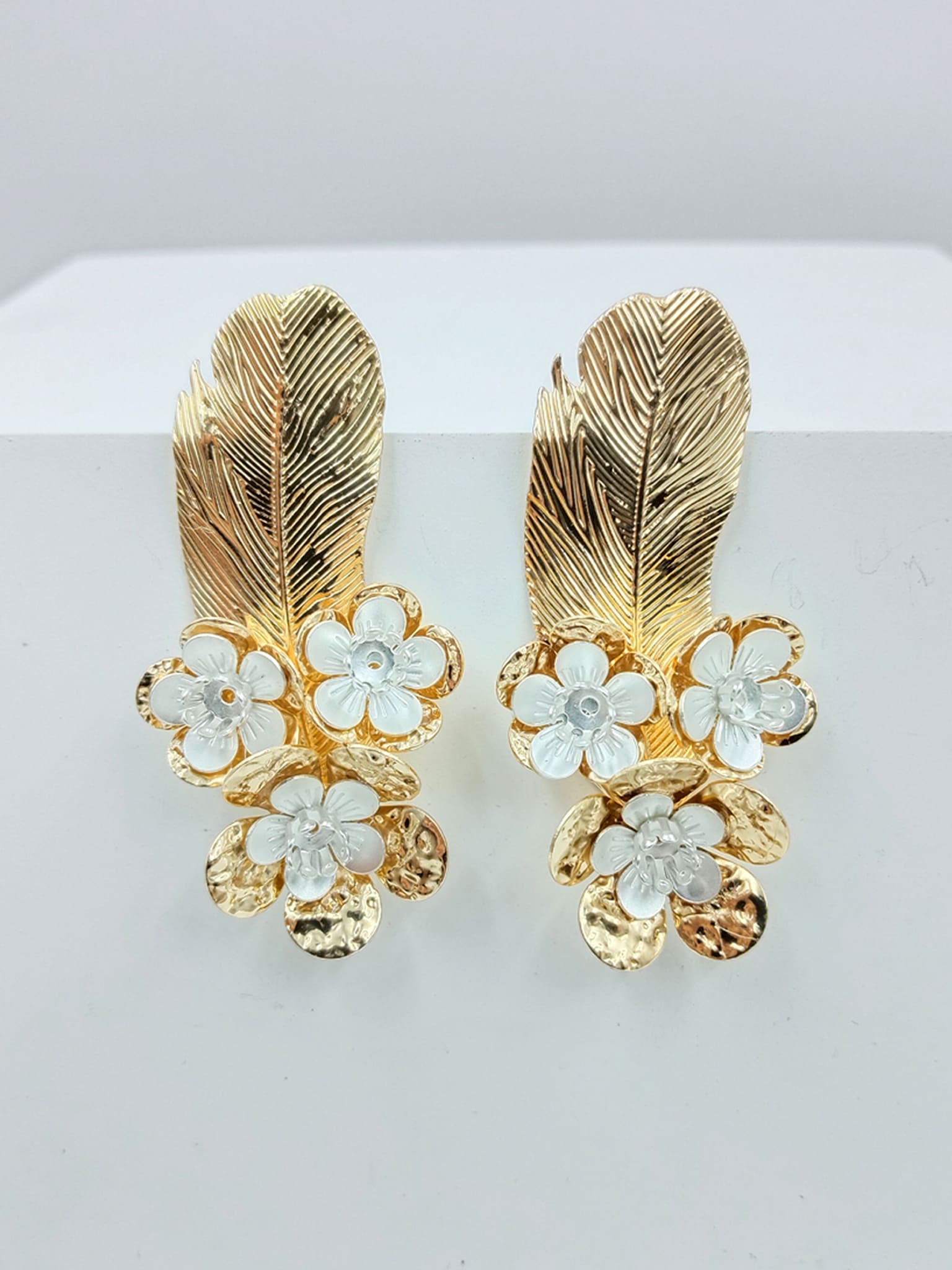 Golden Floral Cascade Statement Earrings