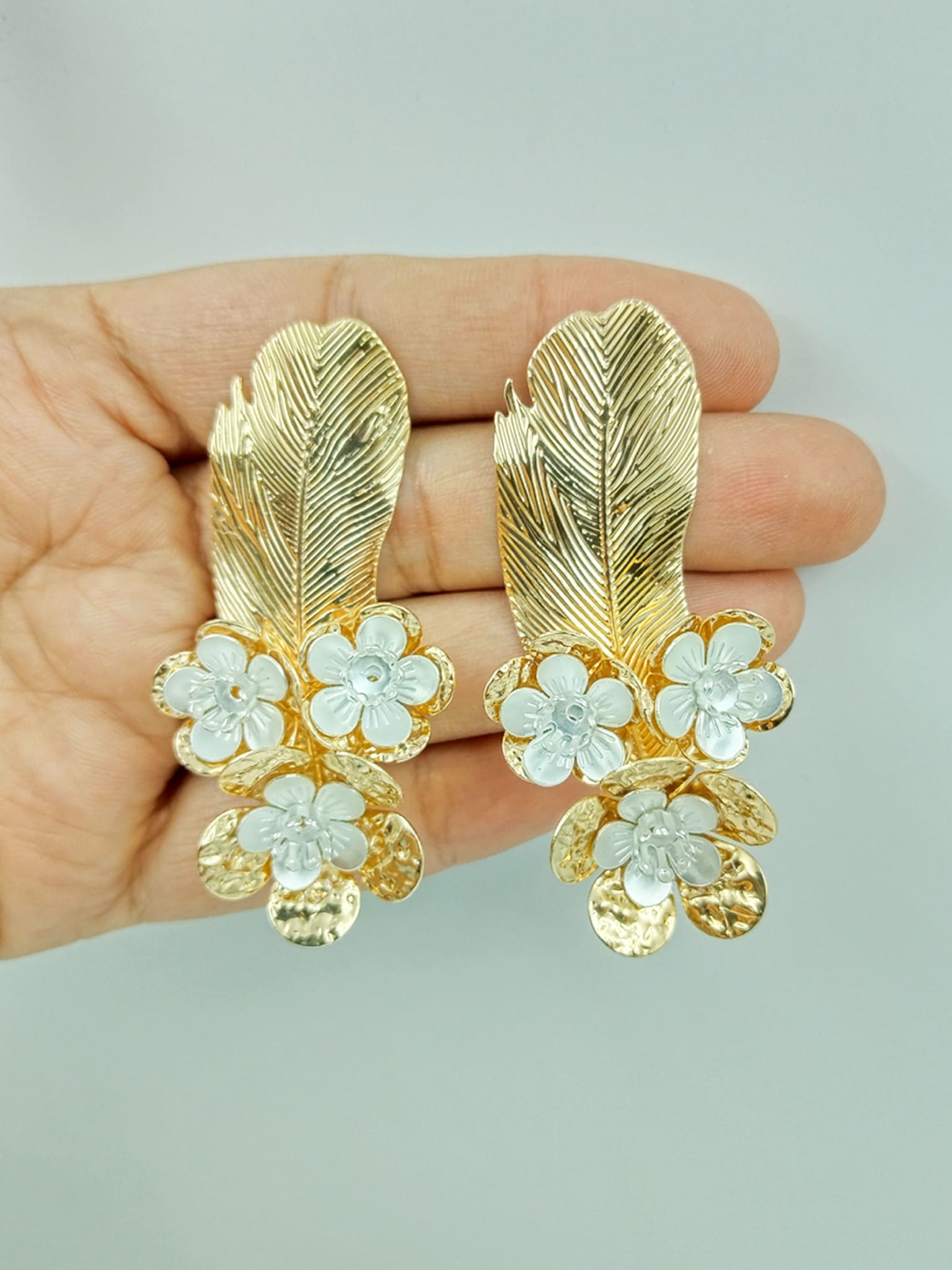 Golden Floral Cascade Statement Earrings