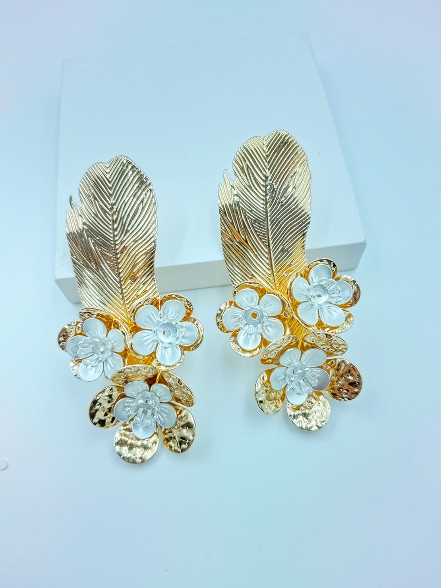 Golden Floral Cascade Statement Earrings