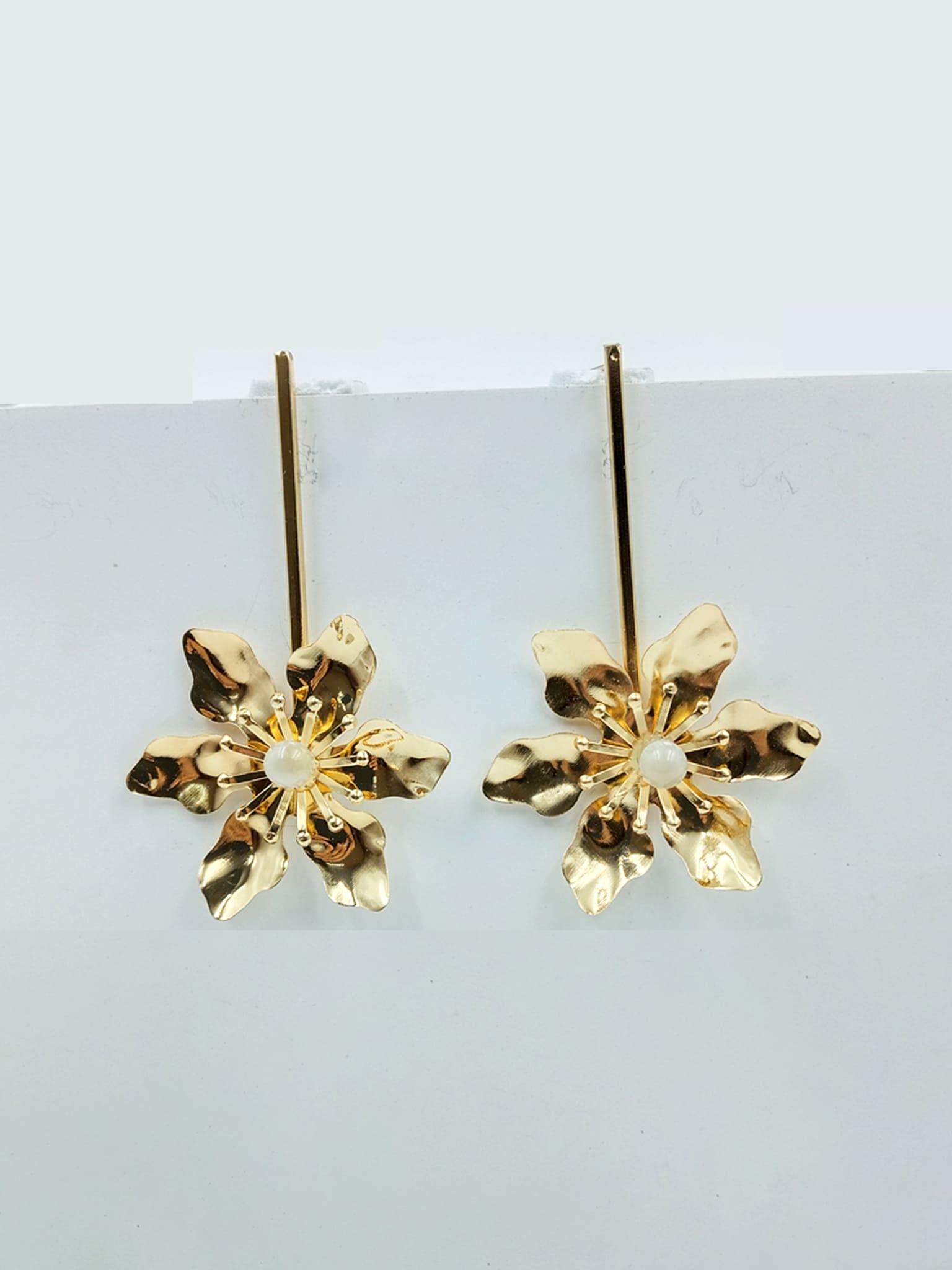 Golden Petal Drop Statement Earrings