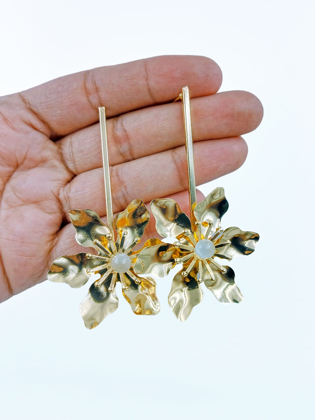 Golden Petal Drop Statement Earrings