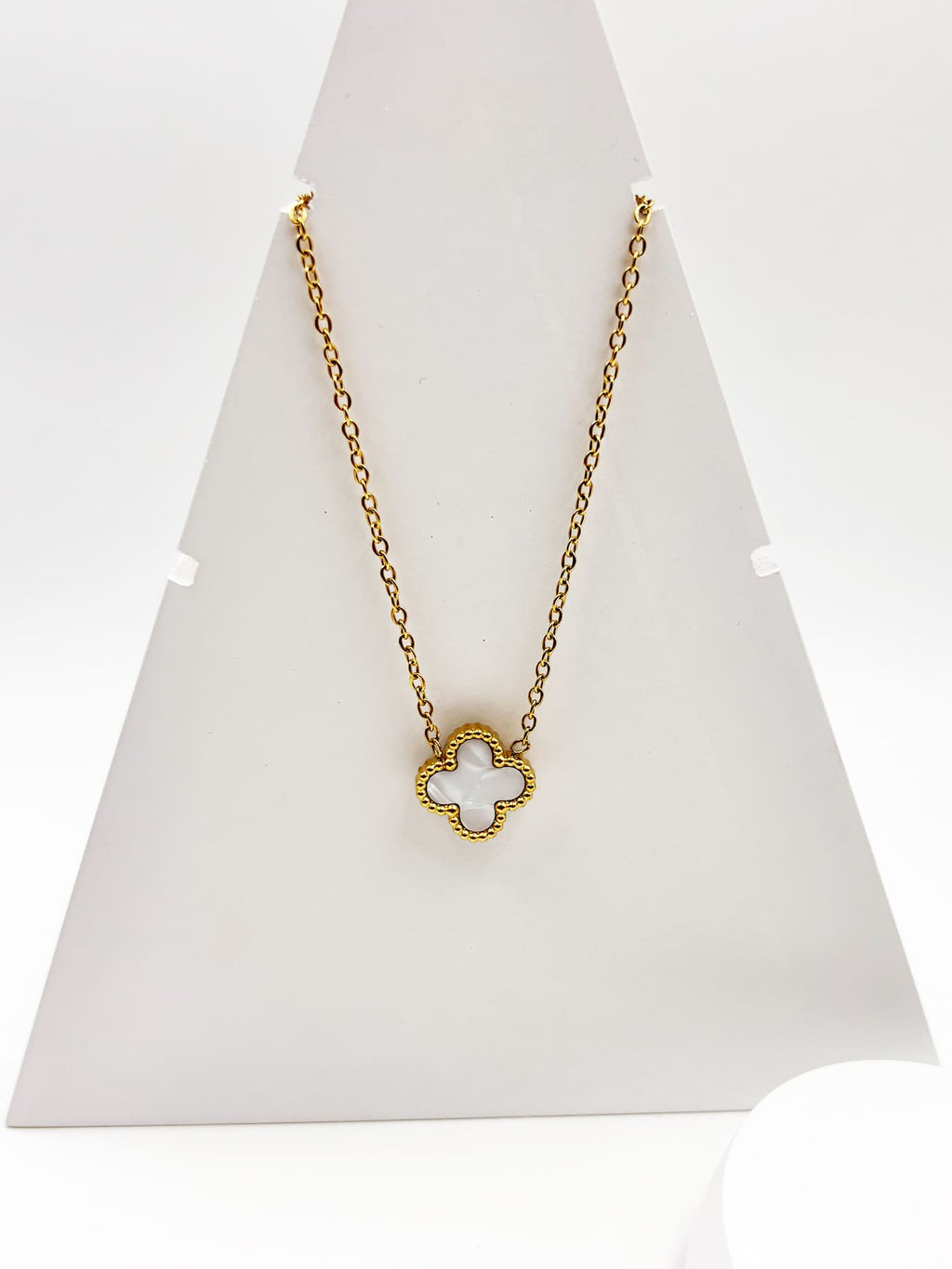 Reversible Black & White Clover Anti-Tarnish 18K Gold Plated Chain