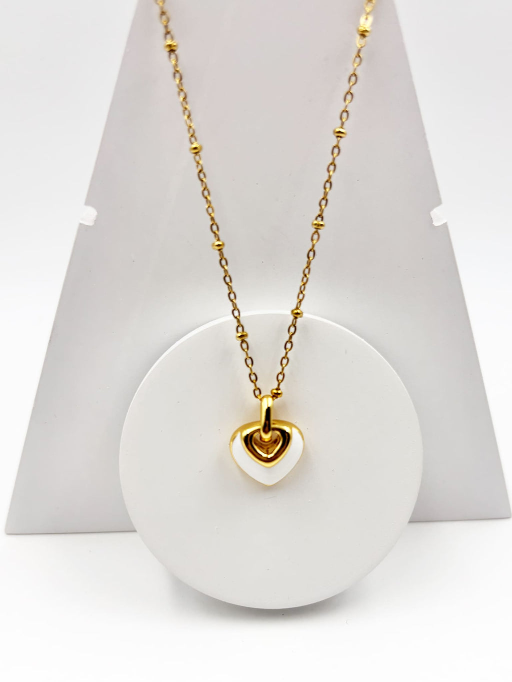 Classic Radiance 18K Gold Plated Anti-Tarnish White Enamel Heart Necklace
