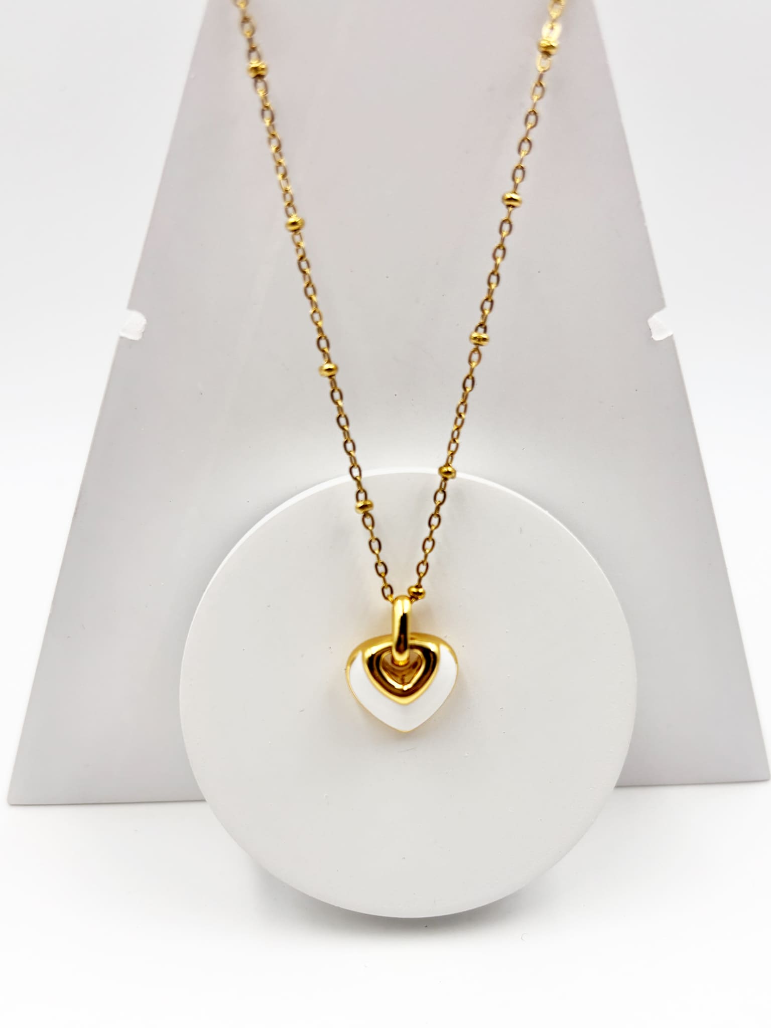 Classic Radiance 18K Gold Plated Anti-Tarnish White Enamel Heart Necklace