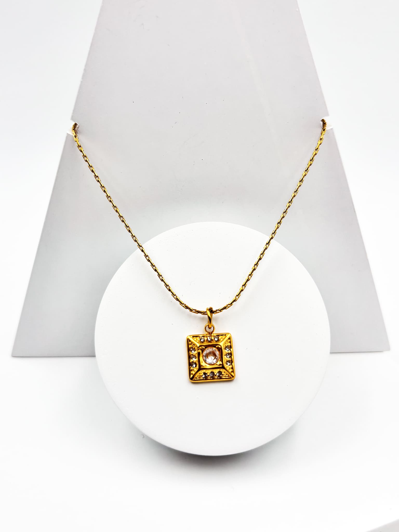 Golden Radiance Square Medallion Necklace 18K Gold plated