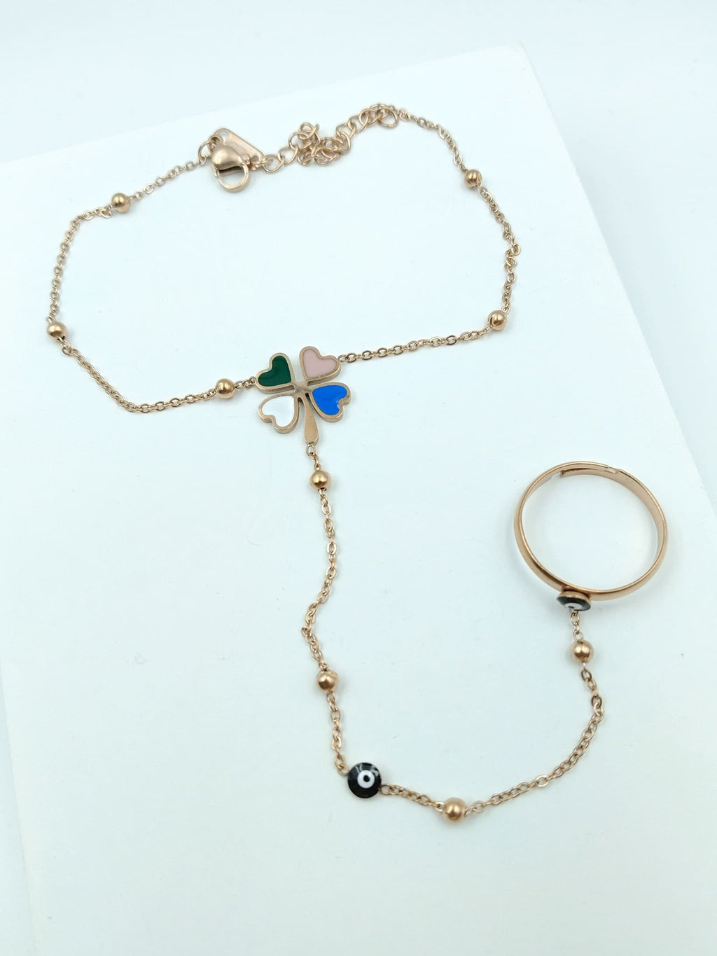 Lucky Clover Evil Eye Hand Chain