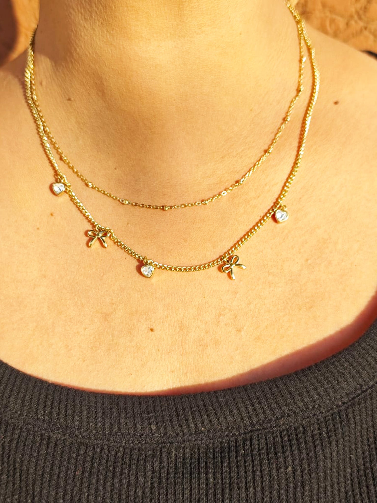 Heart & Bow Layered Necklace