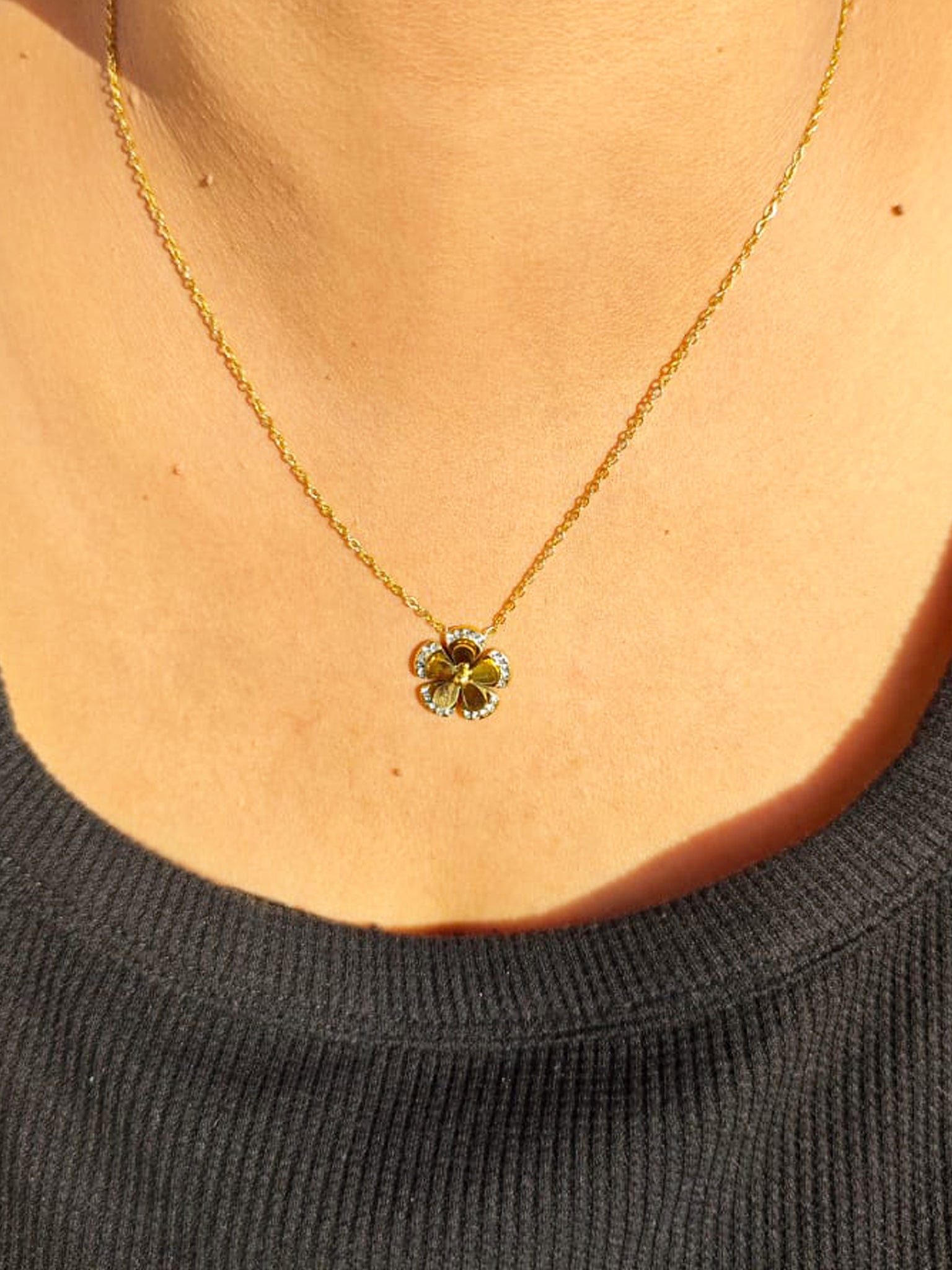 Crystal Floral Charm Necklace