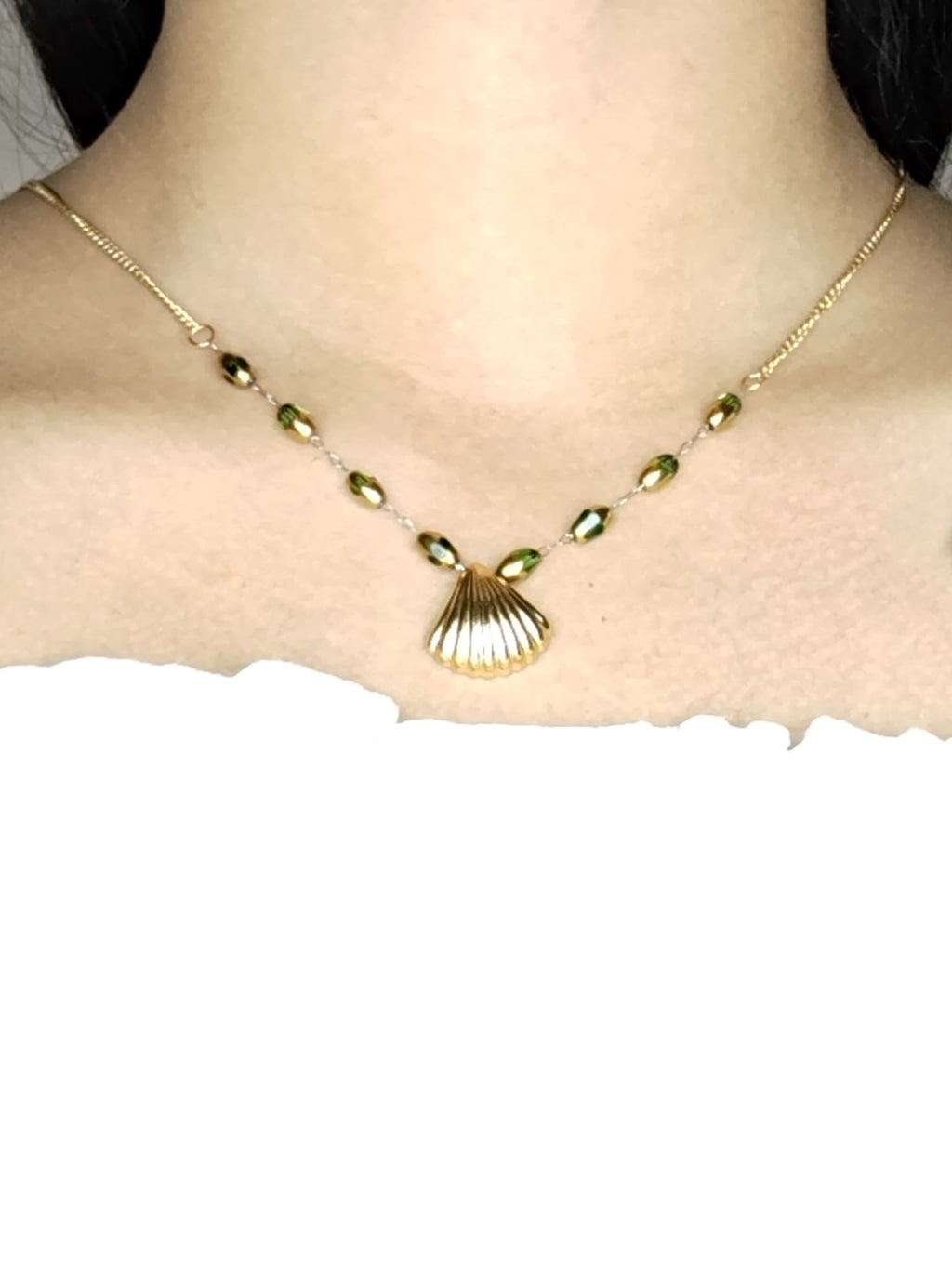 Gilded Ocean Seashell chain with Amber & Green Accents