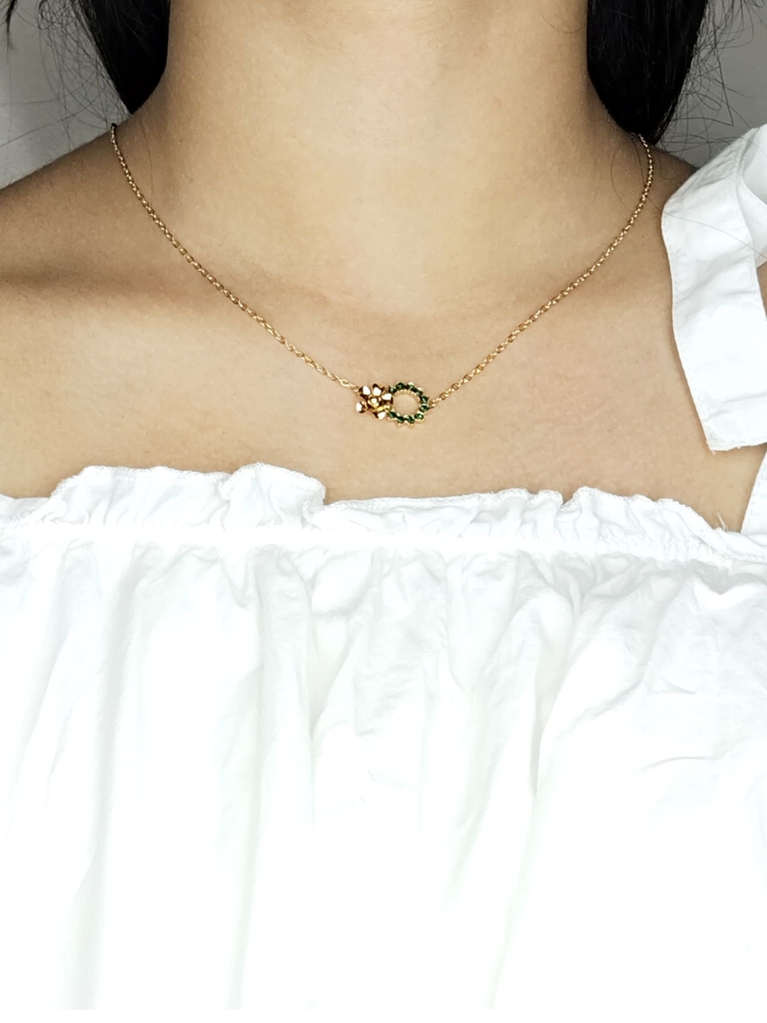 Flower & Gemstone Circle Necklace 18K Gold Plated Anti-Tarnish