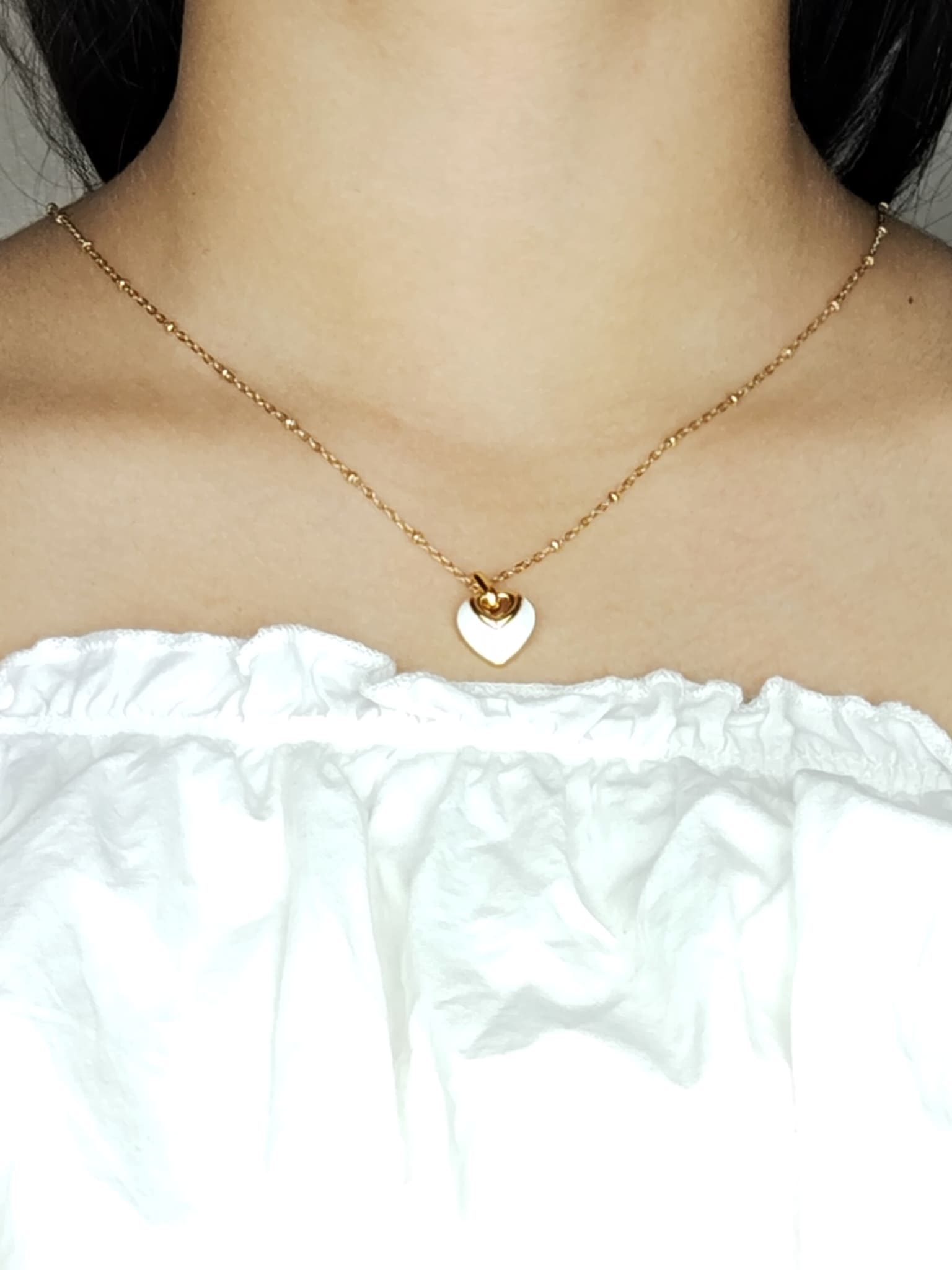 Classic Radiance 18K Gold Plated Anti-Tarnish White Enamel Heart Necklace