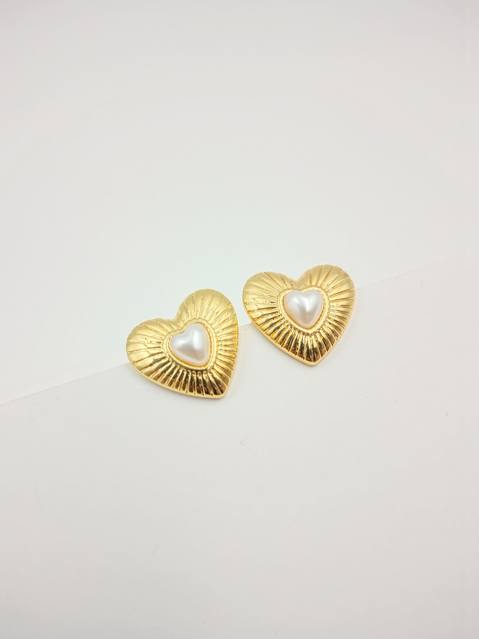 Regal Heart Pearl Stud Earrings