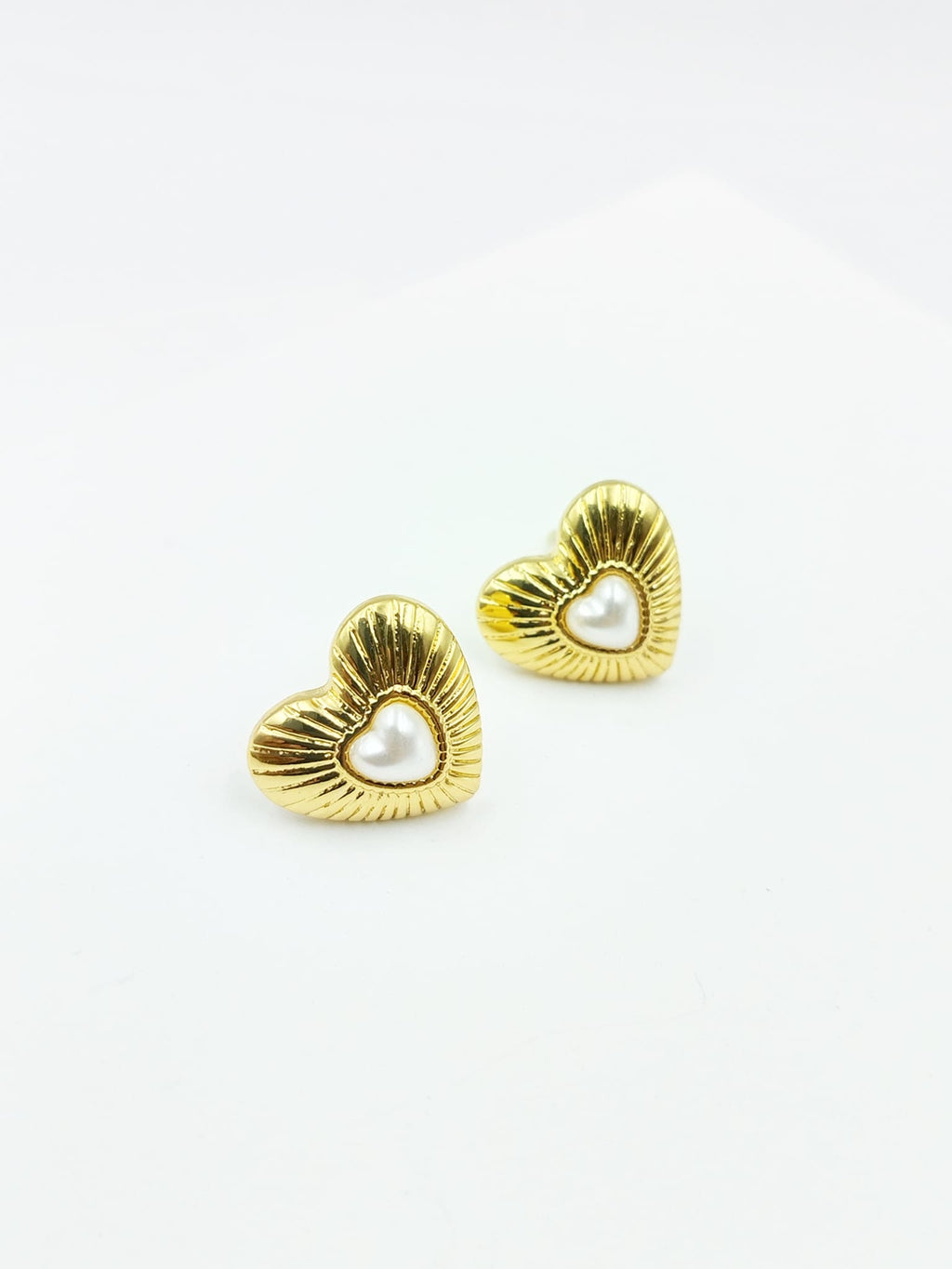 Regal Heart Pearl Stud Earrings