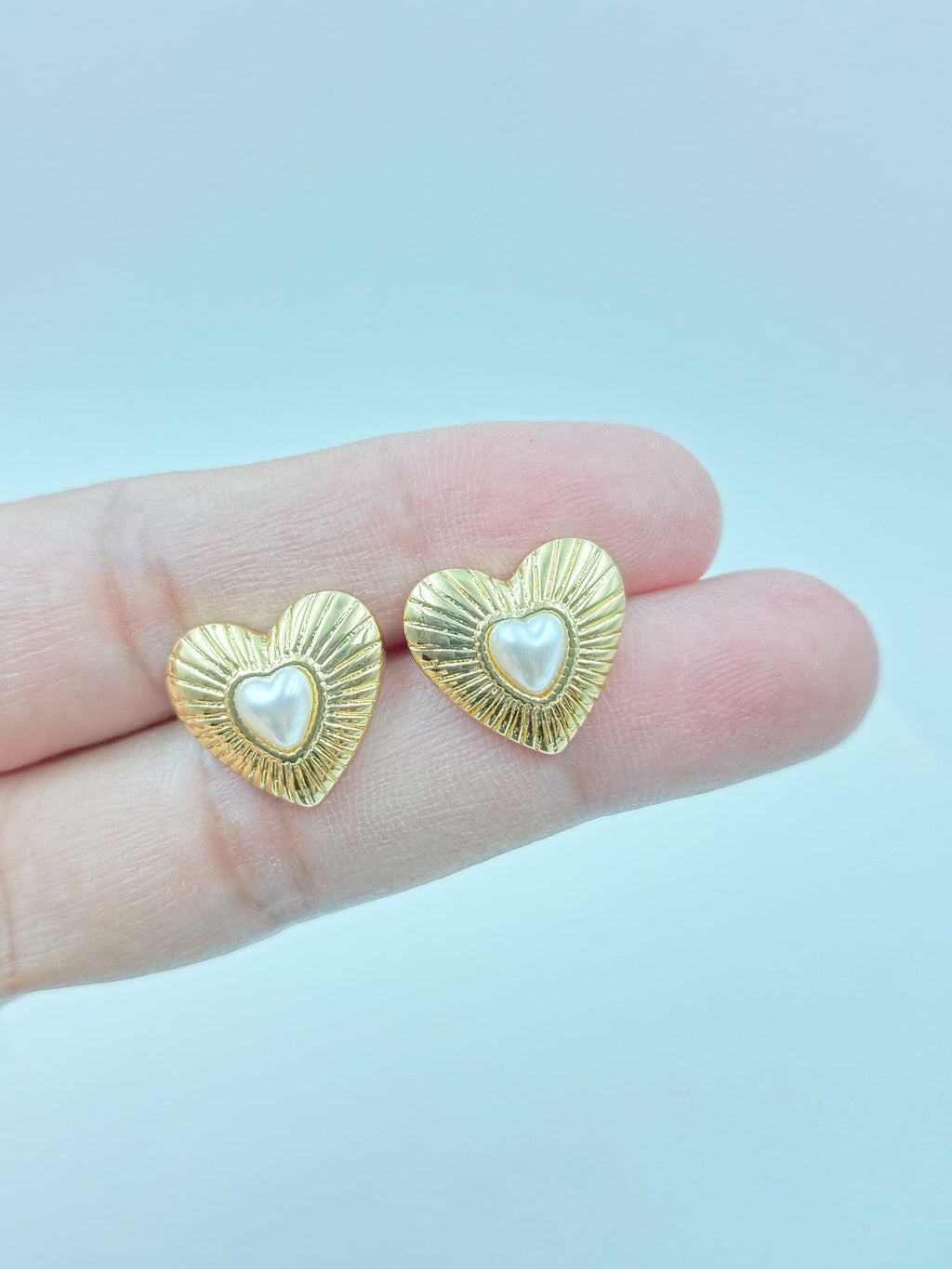 Regal Heart Pearl Stud Earrings